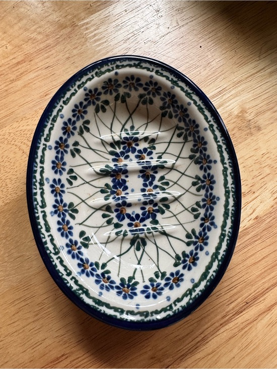 Unik Other - Unik Blue and Green Hand-Painted Oval Ceramic soap dish polish pottery